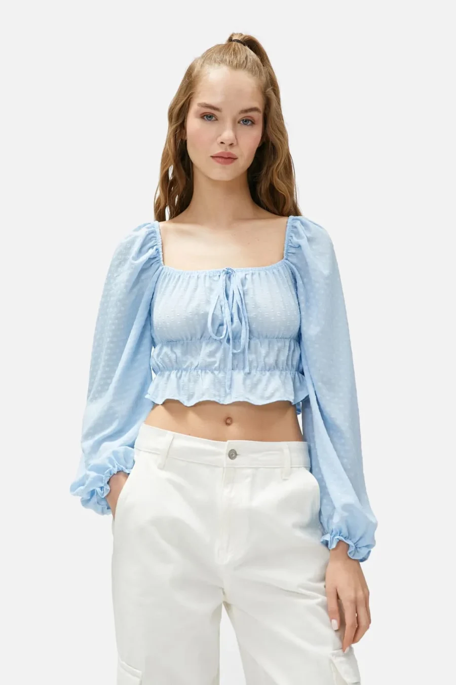 Balloon Sleeve Blouse - Square Neck